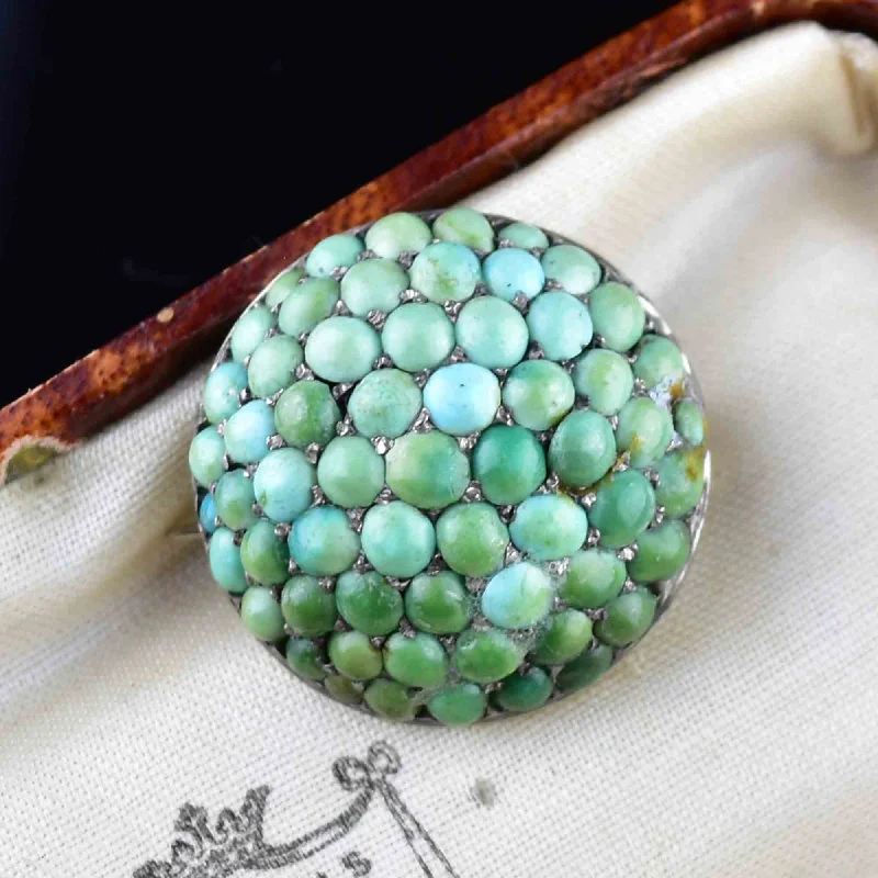 Clear quartz brooch-Victorian Silver Turquoise Cluster Brooch