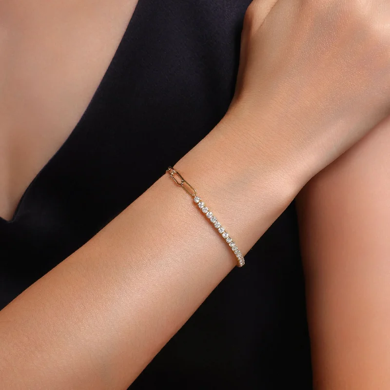 Tide shape bangles-Half Diamond Half Paperclip Bracelet