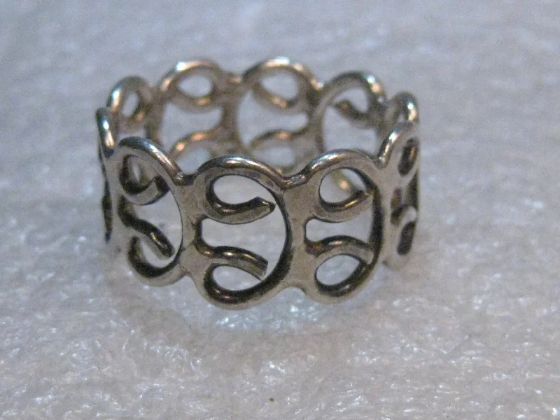 Worn lock rings-Sterling Silver Wide Scrolled Ring, Size 10.5, 4.53 grams, 1/2" wide, Post mid-century