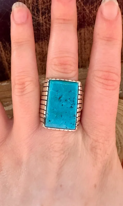 Polished stone rings-TREVOR JACK Large Square Sterling Silver & Turquoise Ring