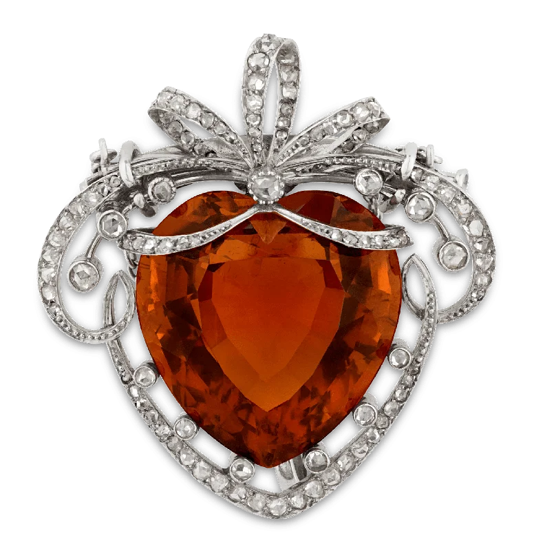 Chunky stone brooch-Belle Époque Madeira Citrine Heart Brooch