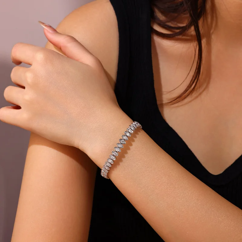 Silk tassel bangles-Marquise Bezel Set with Round Diamonds Tennis Bracelet