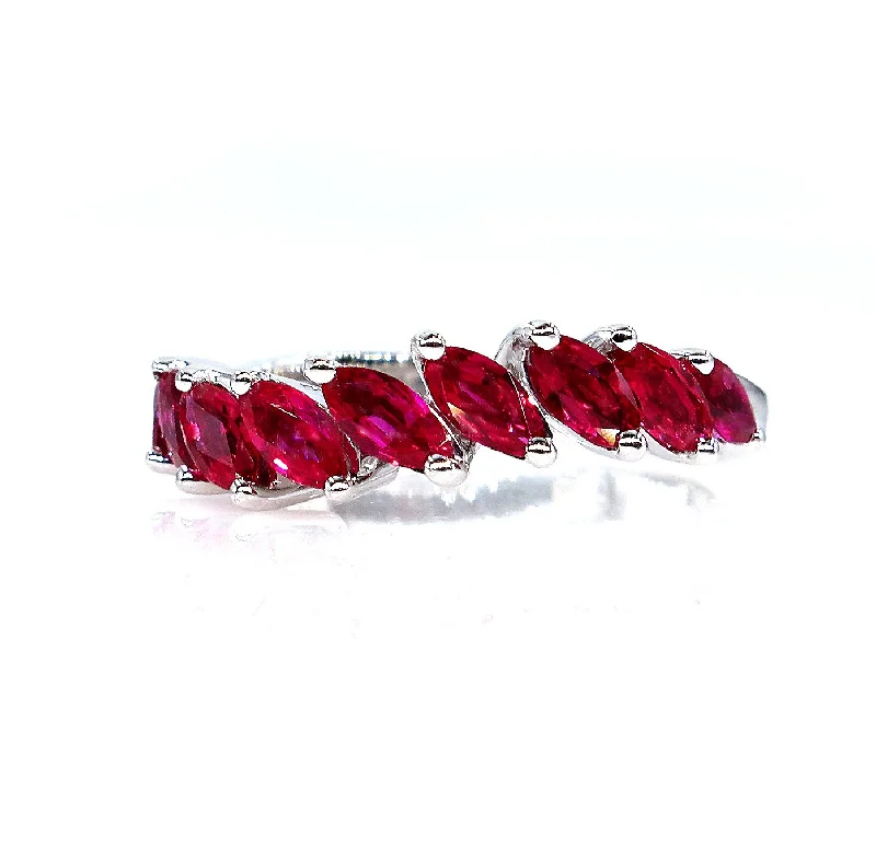 Dainty silver rings-DAMIANI 2.0ct Red RUBY Marquise Estate Wedding ANNIVERSARY 18k White Gold Band Ring