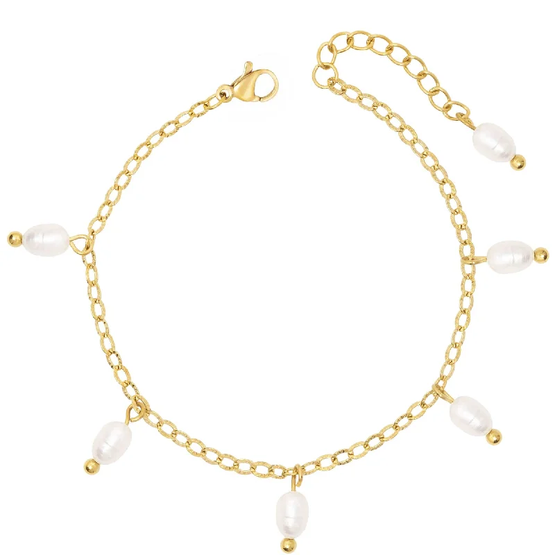 Sleek gold bangles-Milly Pearl Bracelet