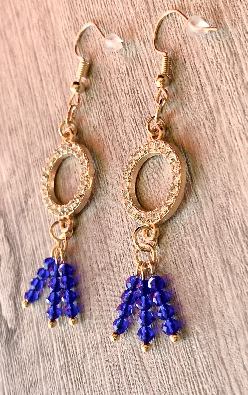 Sapphire gem earrings-Luz Handmade Blue Sapphire Dangle Earrings with Rhinestone Circles