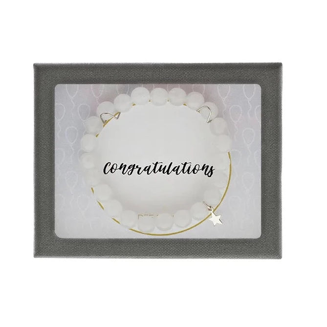 Sapphire gem bangles-White Quartz with Gold Star Charm "Congratulations" Bracelet Gift Box