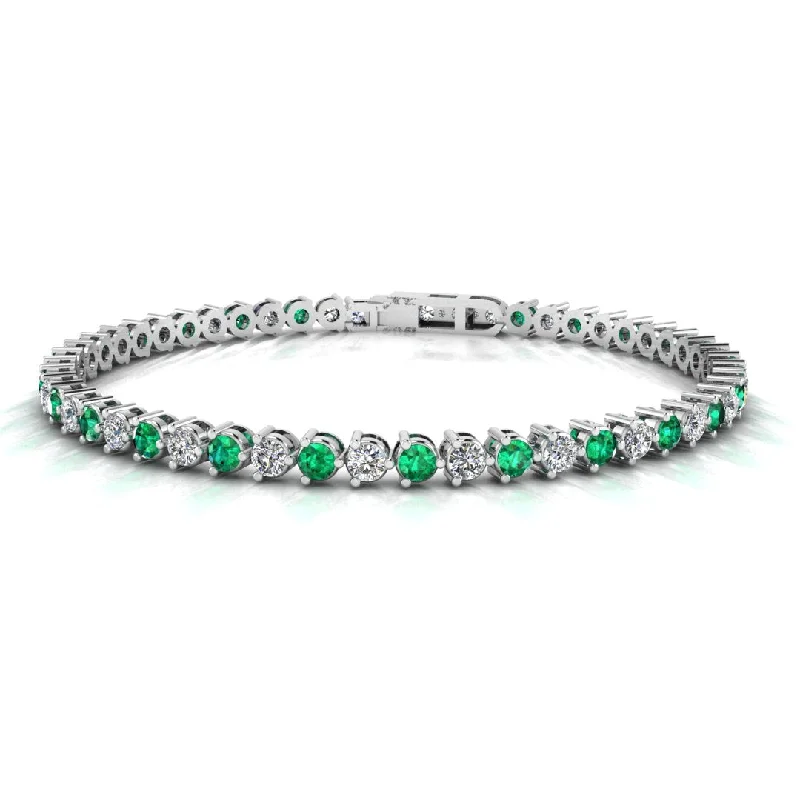 Dual-metal bangles-Round Brilliant Diamond and Emerald 3 Claw Bracelet BRDE45512