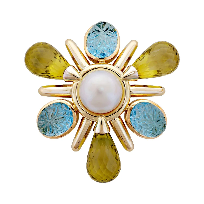 Antique style brooch-Brooch- Blue Topaz, Lemon Quartz And Pearl