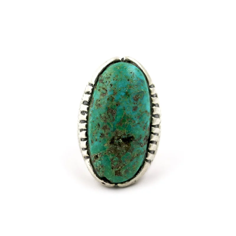 Oval stone rings-Rugged Long Turquoise Ring