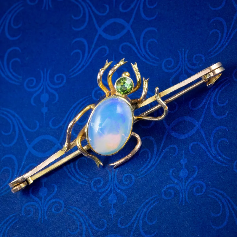 Silk cord brooch-Antique Victorian Opal Spider Brooch 9ct Gold 5ct Opal