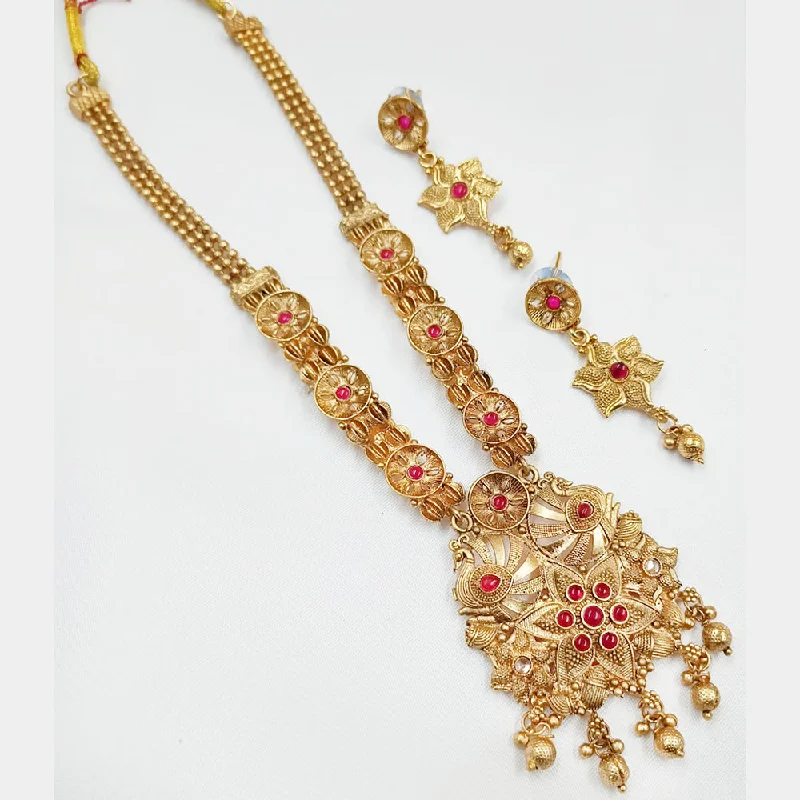 Citrine pendant necklaces-Padmawati Bangles Gold Plated Pota Stone Necklace Set