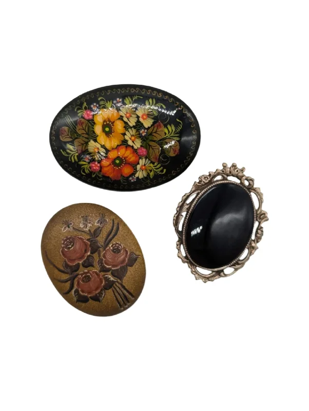 Matte finish brooch-Botticini Trio Brooch Set