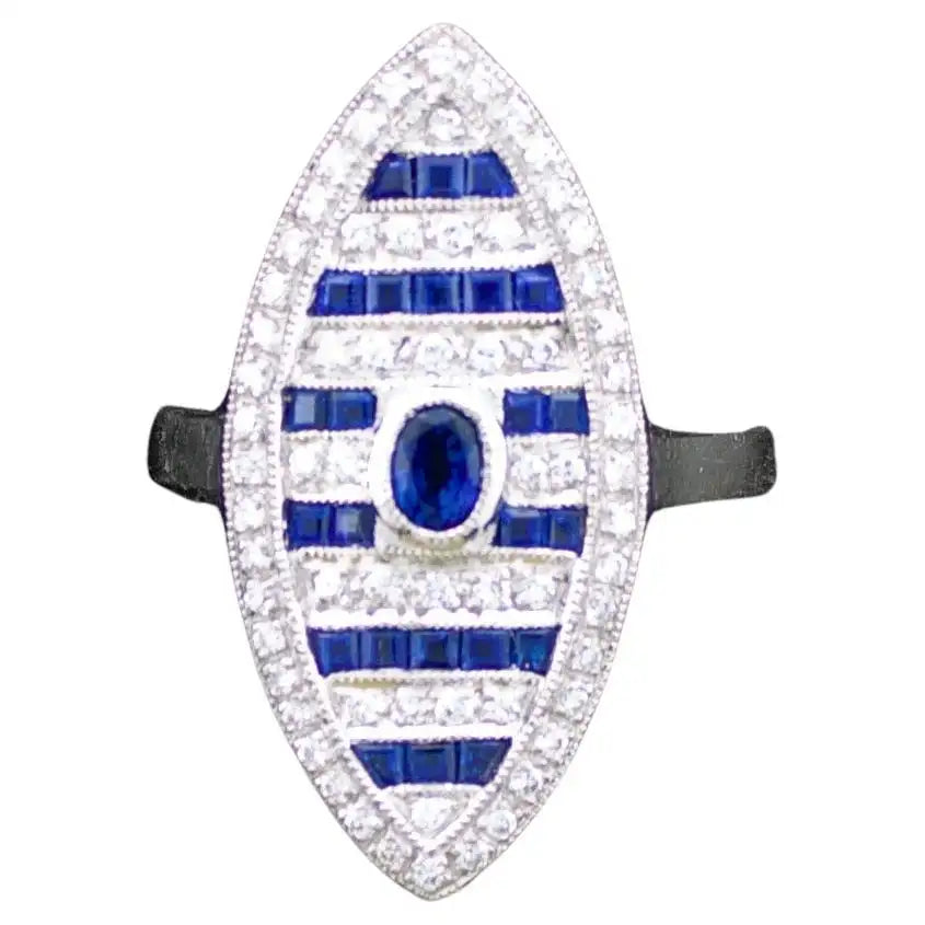 Braided motif rings-Diamond and Sapphire Marquise Shaped Ring in 18k