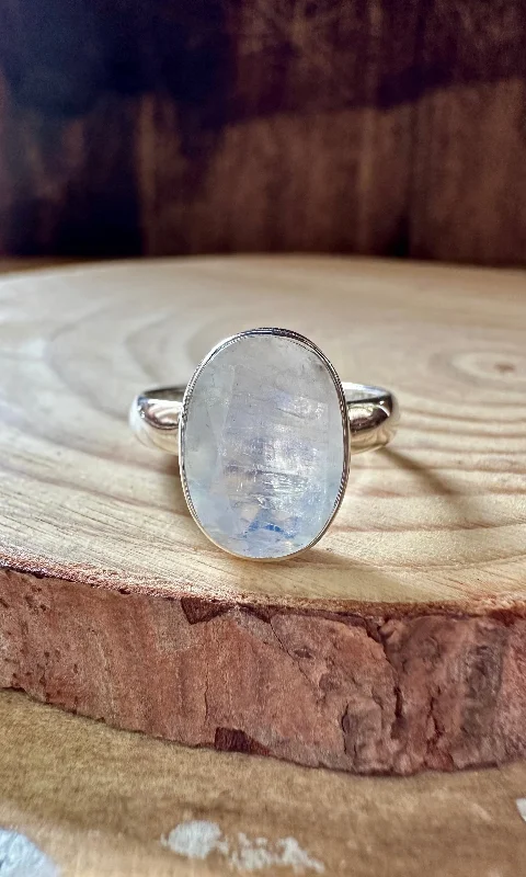 Carved name rings-NEPTUNE MOONSTONE Sterling Silver Ring • Size 7