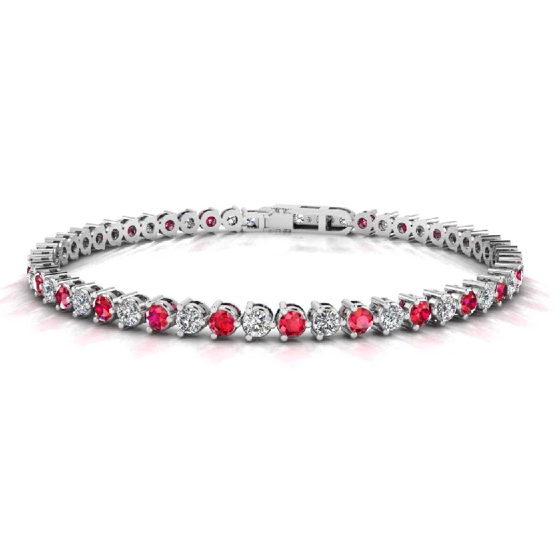 Small stack bangles-Round Brilliant Diamond and Ruby 3 Claw Bracelet BRDR45512