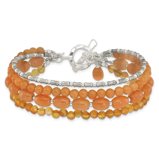 Mesh charm bangles-Sterling Silver Aventurine and Carnelian 4-Strand Bracelet