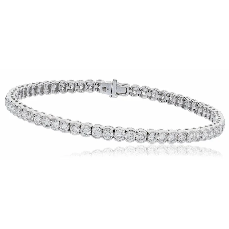 Matte link bangles-Round Cut Diamond Line Tennis Bracelet in Semi Bezel setting