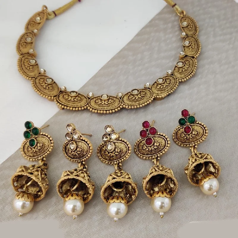 Sapphire gem necklaces-Rani Sati Jewels Gold Plated Pota Stone Necklace Set