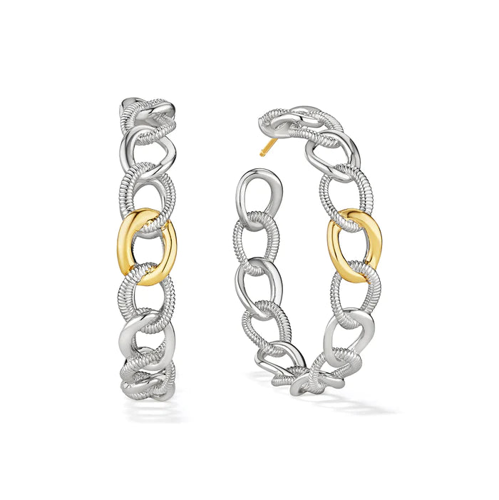 Smooth stud earrings-Judith Ripka Sterling Silver and 18K Yellow Gold Eternity Interlocking Multi Link Hoop Earrings