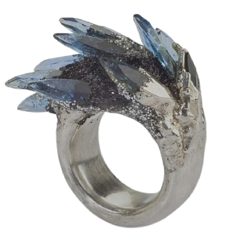 Fox motif rings-Quartz- the Blue Crystal Stalagmite Ring