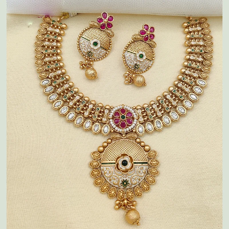 Cool wood necklaces-Jewel Addiction Gold Plated Pota Stone And Meenakari Necklace Set