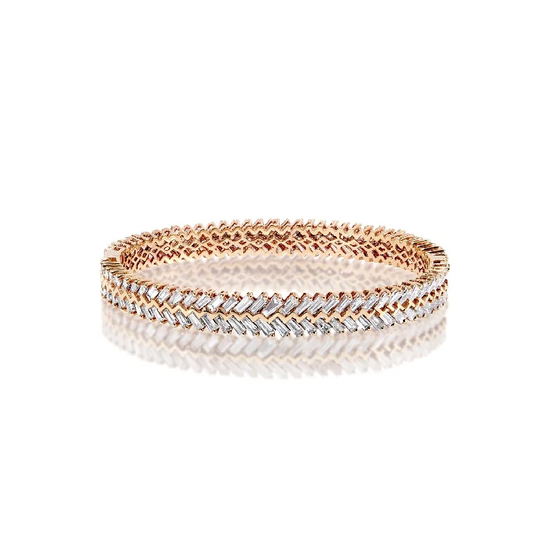 Wide chain bangles-Berkley 11 Carat Baguette Cut Diamond Bangle Bracelet in 14k Rose Gold