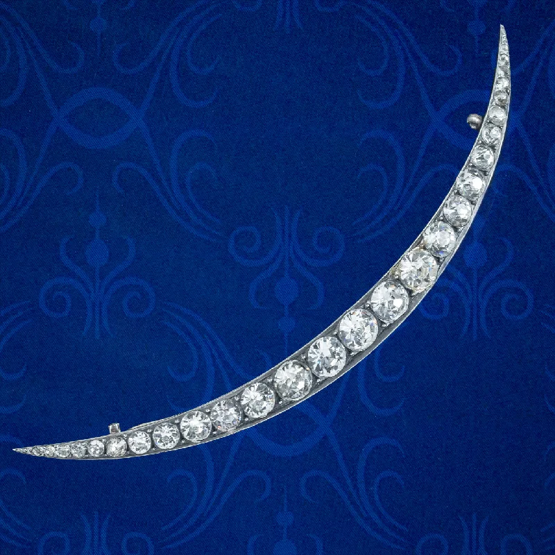 Glossy enamel brooch-Antique Victorian Paste Crescent Moon Brooch Sterling Silver