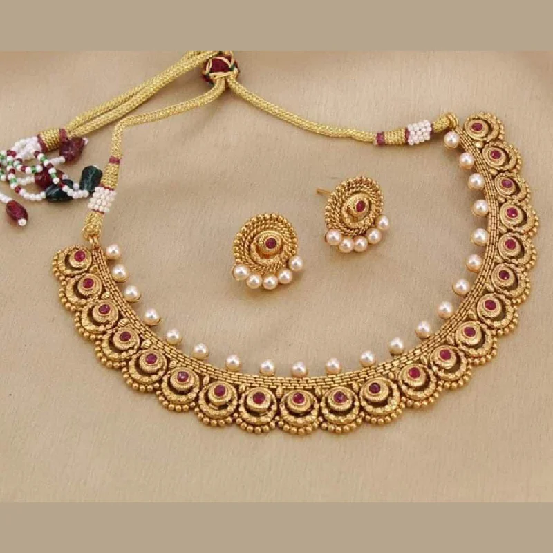 Elastic bead necklaces-India Art Gold Plated Pota Stone Necklace Set