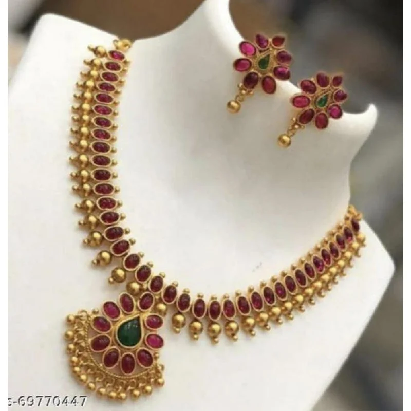 Stellar star necklaces-Akruti Collection Gold Plated Pota Stone Necklace Set