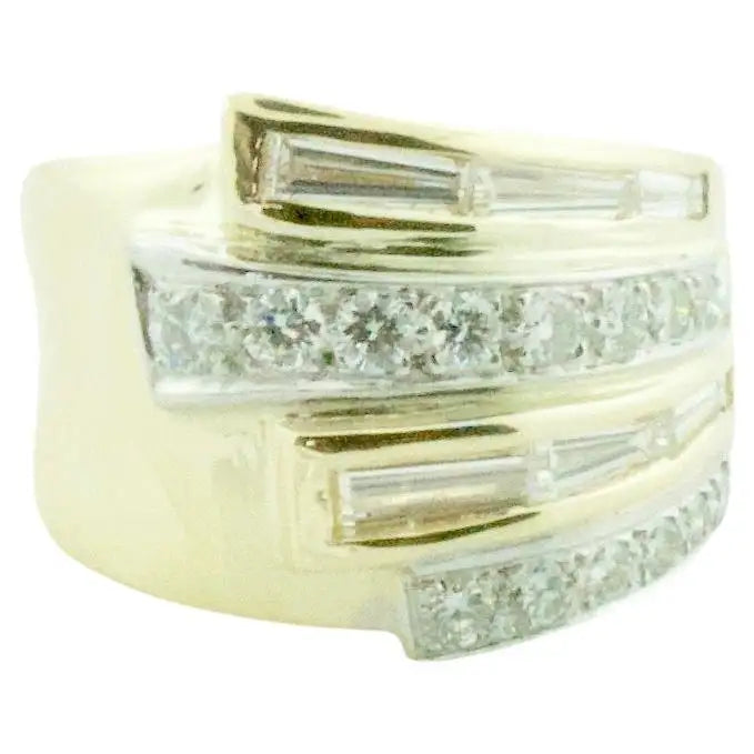 Textured letter rings-Asymmetrical Diamond Yellow Gold Ring, Circa 1960's