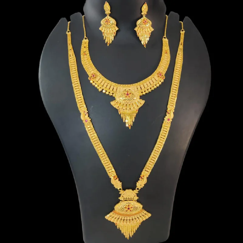 Matte gloss necklaces-Pari Art Jewellery Forming Gold Double Necklace Set