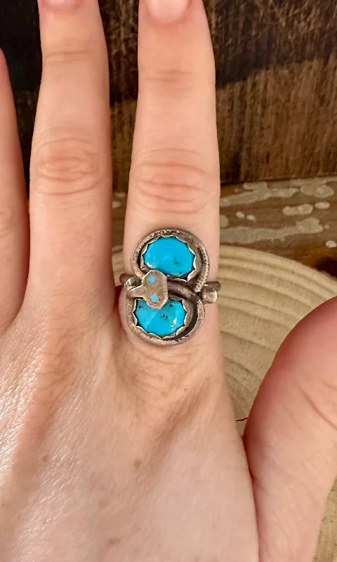 Turquoise cut rings-EFFIE ZUNI TURQUOISE and Silver Ring • Size 7 1/2