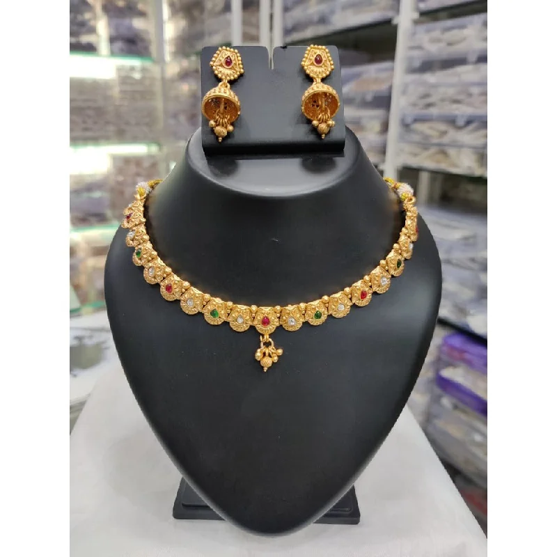 Worn style necklaces-Akruti Collection Gold Plated Pota Stone Matte Finish Necklace Set