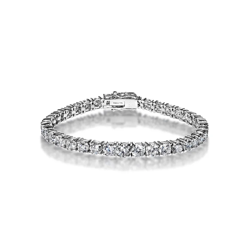 Bold cuff bangles-Jovie 13 Carat Round Brilliant Single Row Diamond Tennis Bracelet in 14k White Gold