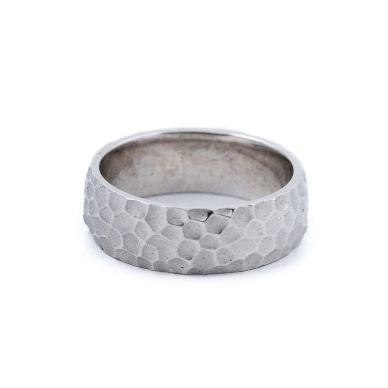 Oval charm rings-Hammered X White Wedding Band