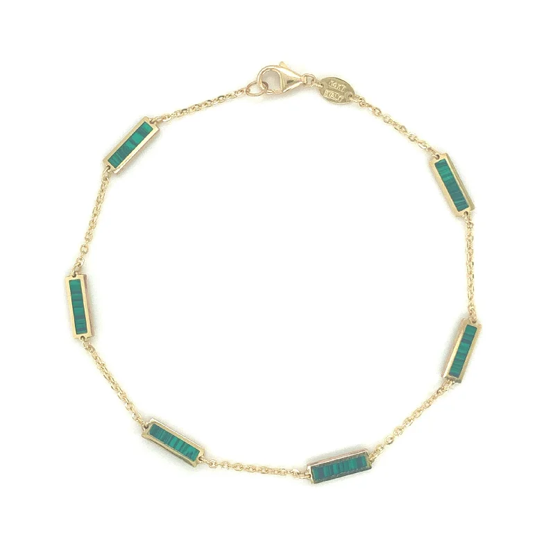 Surf charm bangles-14k Gold & Malachite Station Bar Bracelet