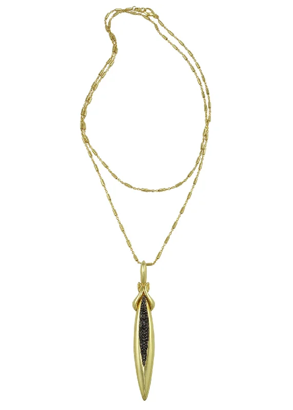 Cedar wood necklaces-Stiletto Majesty Pavé Pendant - 18K Gold Vermeil + CZ Noir