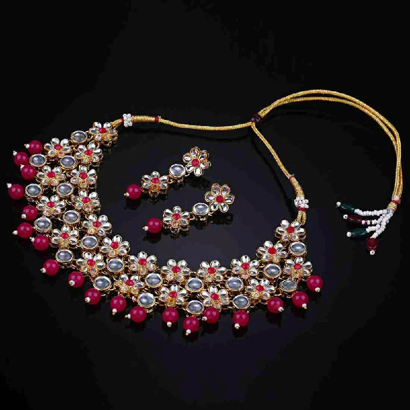 Lunar glow necklaces-Bhavi Jewels Gold Plated Kundan Necklace Set