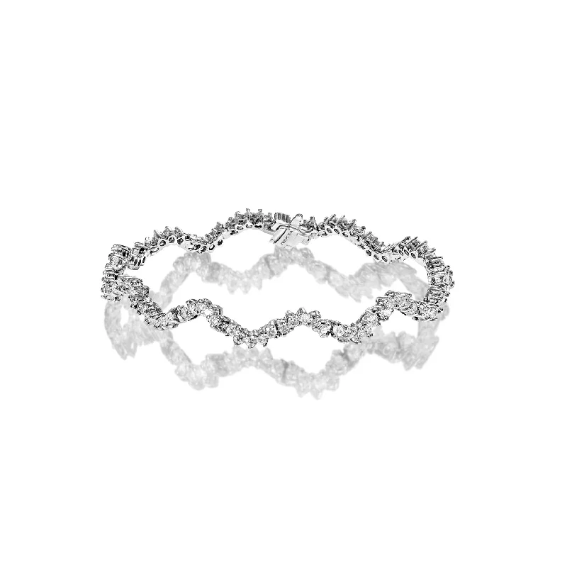 Bead row bangles-Oaklyn 3 Carat Round Brilliant Single Row Diamond Tennis Bracelet in 14k White Gold By Mike Nekta