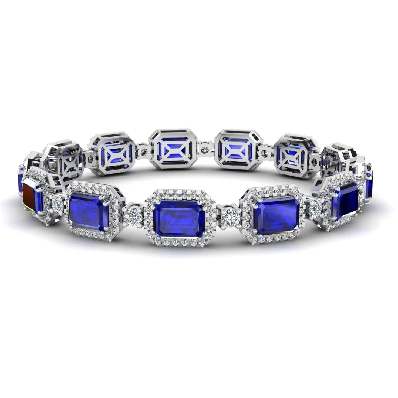 Surf charm bangles-Emerald Shape 14 Carat Sapphire Center Featuring Diamond Halo Bracelet BRHAEMS