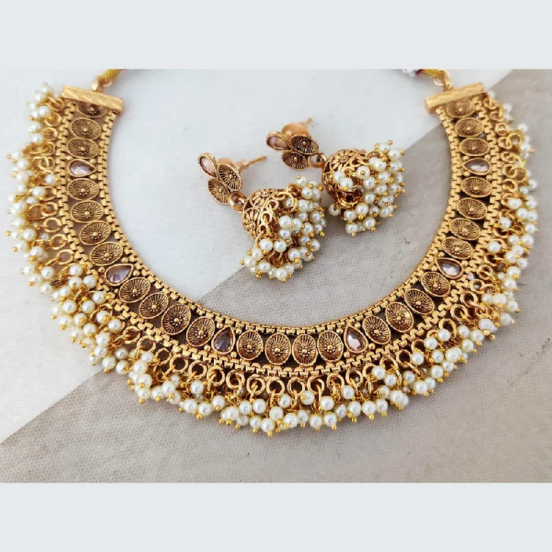 High gloss necklaces-Rani Sati Jewels Gold Plated Pearl Necklace Set