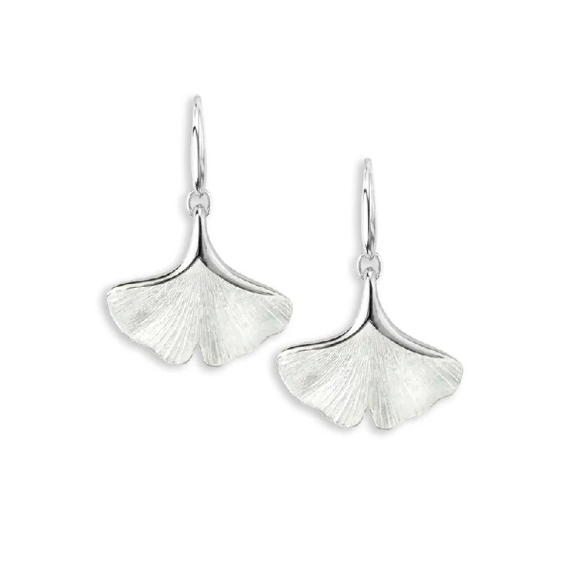 Sleek gold earrings-Nicole Barr White Ginko Leaf Wire Earrings