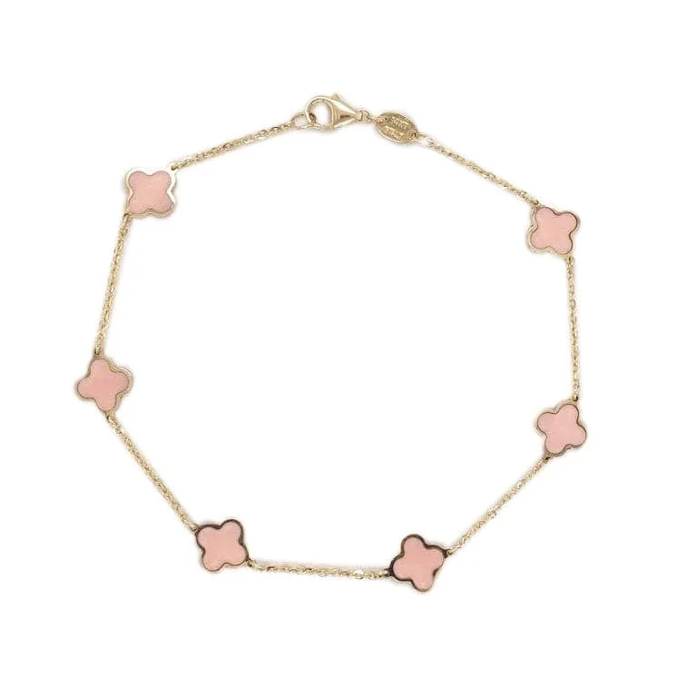 Solid cuff bangles-14k Gold & Light Pink Clover Station Bracelet