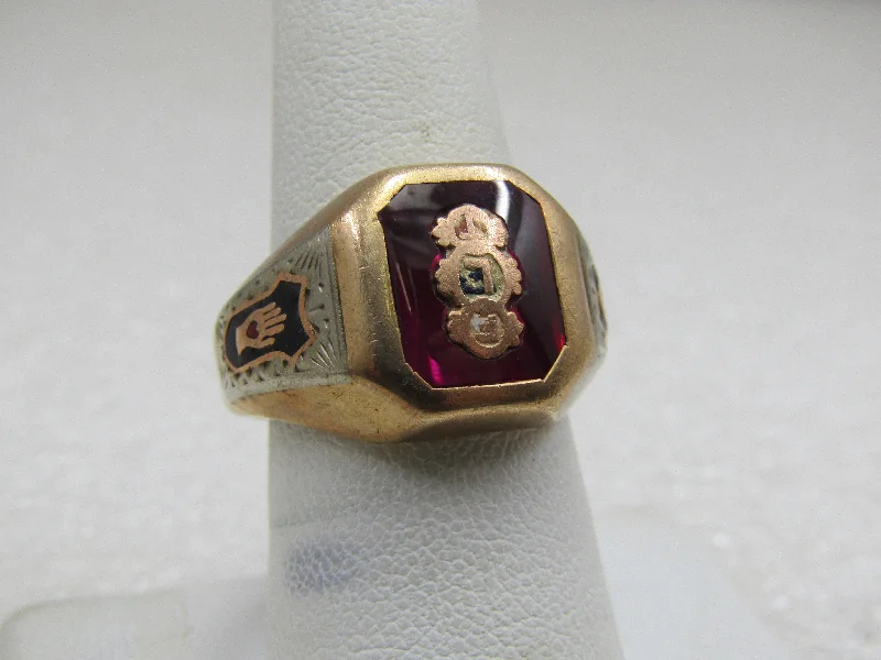 Rustic cameo rings-Vintage 10kt Odd Fellows Ruby Ring, Sz. 8. Marked 10kt, 7.95gr.