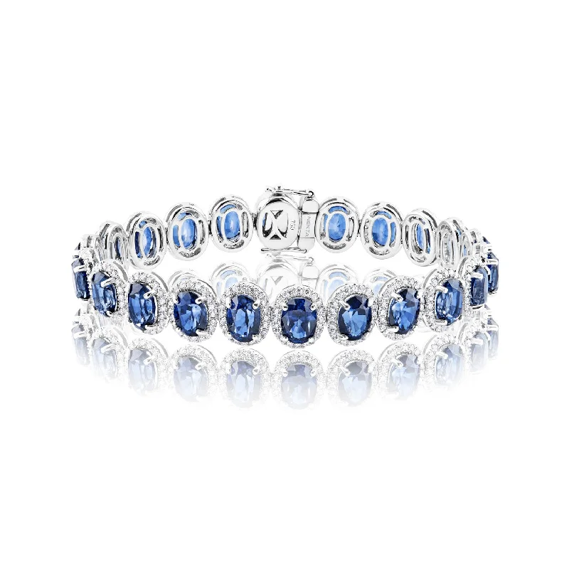 Bamboo braid bangles-Raina 26 Carat Oval Cut J'adore Blue Sapphire Bracelet in 18k White Gold