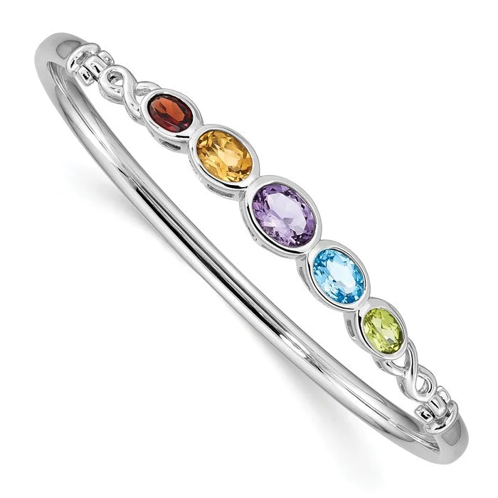 Retro deco bangles-Sterling Silver Peridot Blue Topaz Amethyst Citrine & Garnet Rainbow Bangle Bracelet