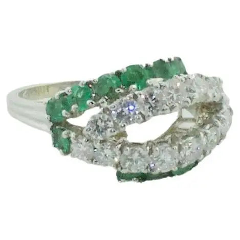 Agate gem rings-Estate Vintage Emerald and Diamond Ring in 18k White Gold