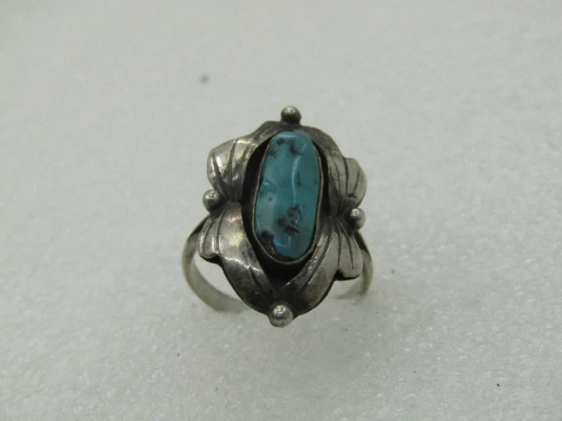 Minimal silver rings-Vintage Sterling Southwestern Turquoise Ring, Sz. 8.5, Appx. 4.40 Gr.