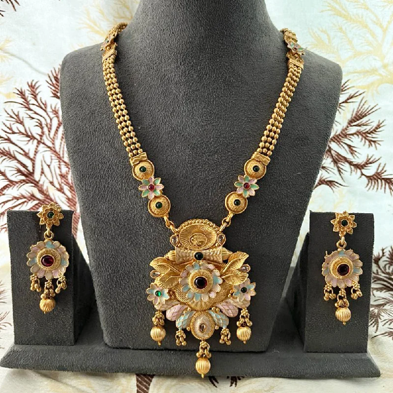 Stellar charm necklaces-India Art Gold Plated Pota Stone And Beads Necklace Set