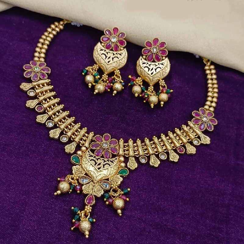 Ethnic weave necklaces-Manisha Jewellery Gold Plated Pota Stone Necklace Set